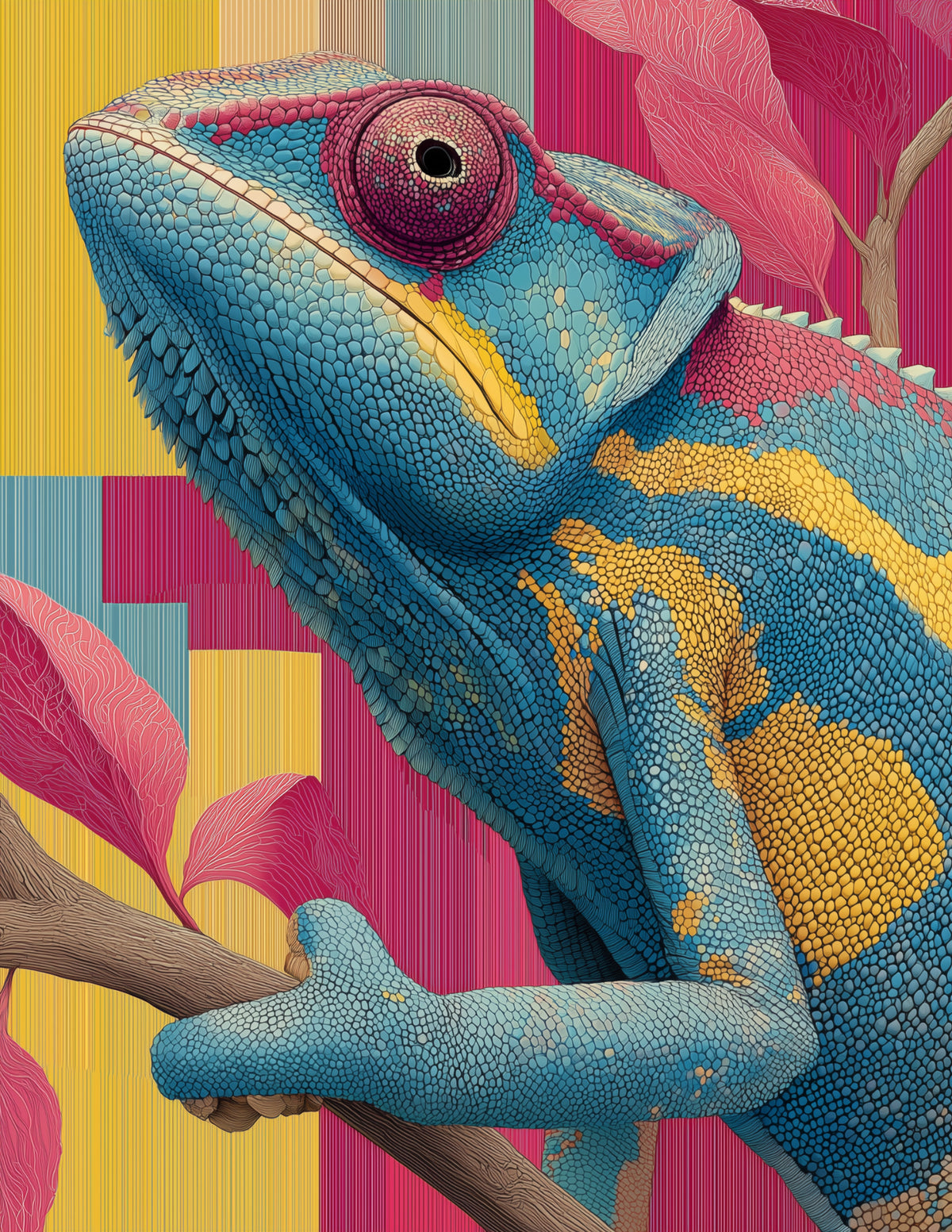 Panther Chameleon — Pop Art, Sunset Tones Digital Wall Art, 3 Sizes Included, Living Room Decor