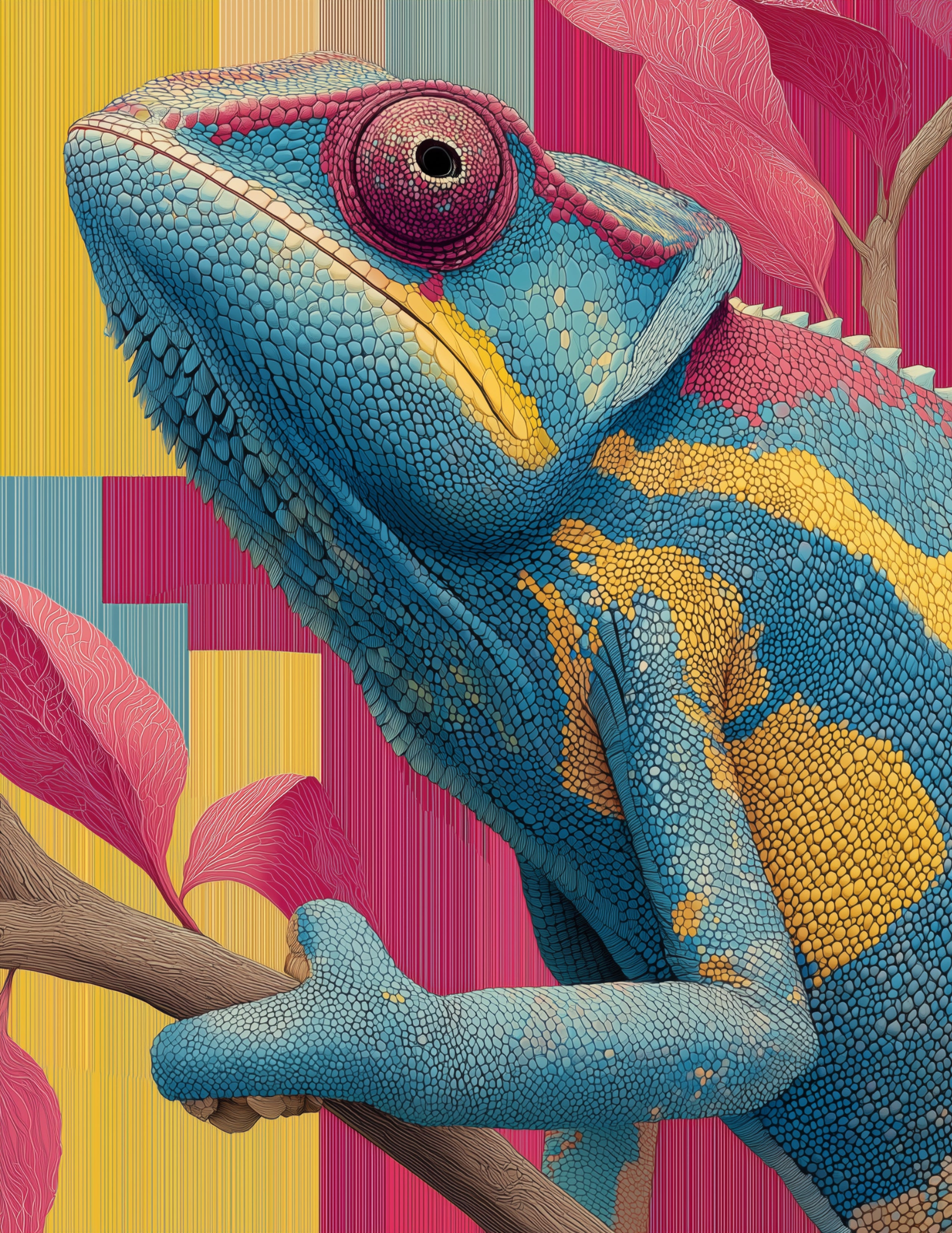 Panther Chameleon — Pop Art, Sunset Tones Digital Wall Art, 3 Sizes Included, Living Room Decor