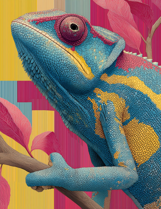 Panther Chameleon — Pop Art, Sunset Tones Digital Wall Art, 3 Sizes Included, Living Room Decor