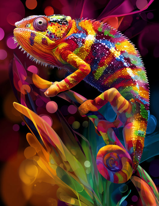 Panther Chameleon — Pop Art, Teal Palette Digital Wall Art, 3 Sizes Included, Living Room Decor