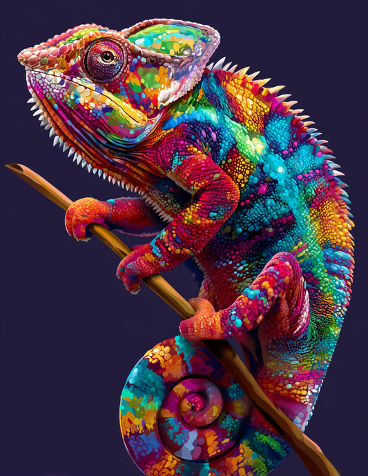 Panther Chameleon — Pop Art, Vibrant Palette Digital Wall Art, 3 Sizes Included, Living Room Decor