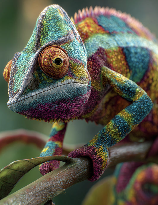 Panther Chameleon — Realistic Art, Sunset Tones Digital Wall Art, 3 Sizes Included, Living Room Decor