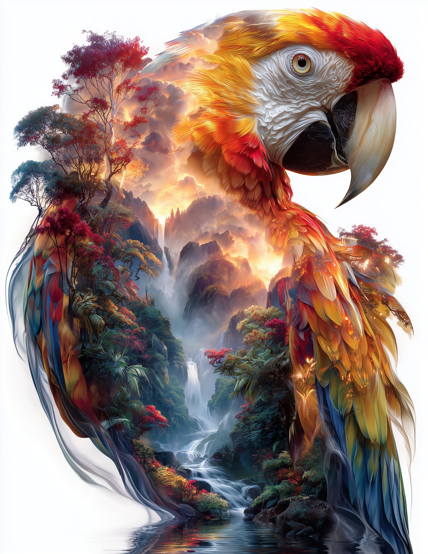 Parrot — Double Exposure Art, Forest Tones Digital Wall Art, 3 Sizes Included, Living Room Decor