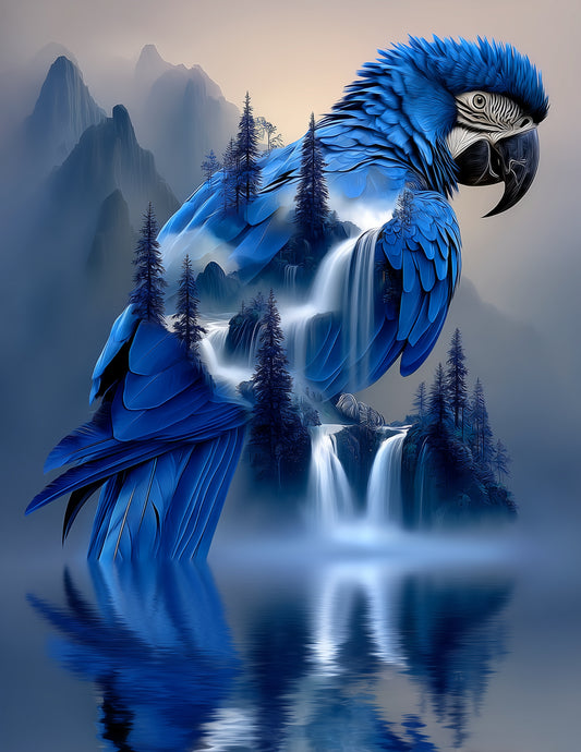 Parrot — Double Exposure Art, Midnight River Digital Wall Art, 3 Sizes Included, Living Room Decor