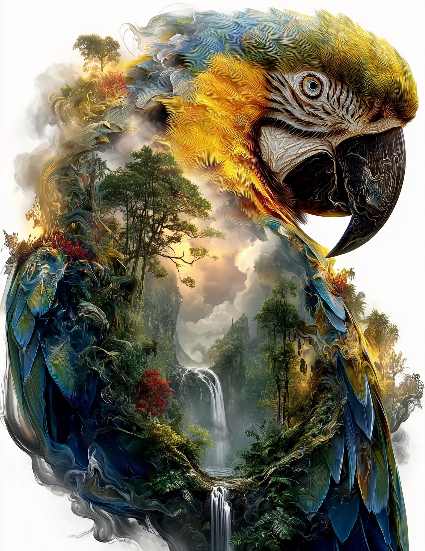 Parrot — Double Exposure Art, Sunset Valley Digital Wall Art, 3 Sizes Included, Living Room Decor