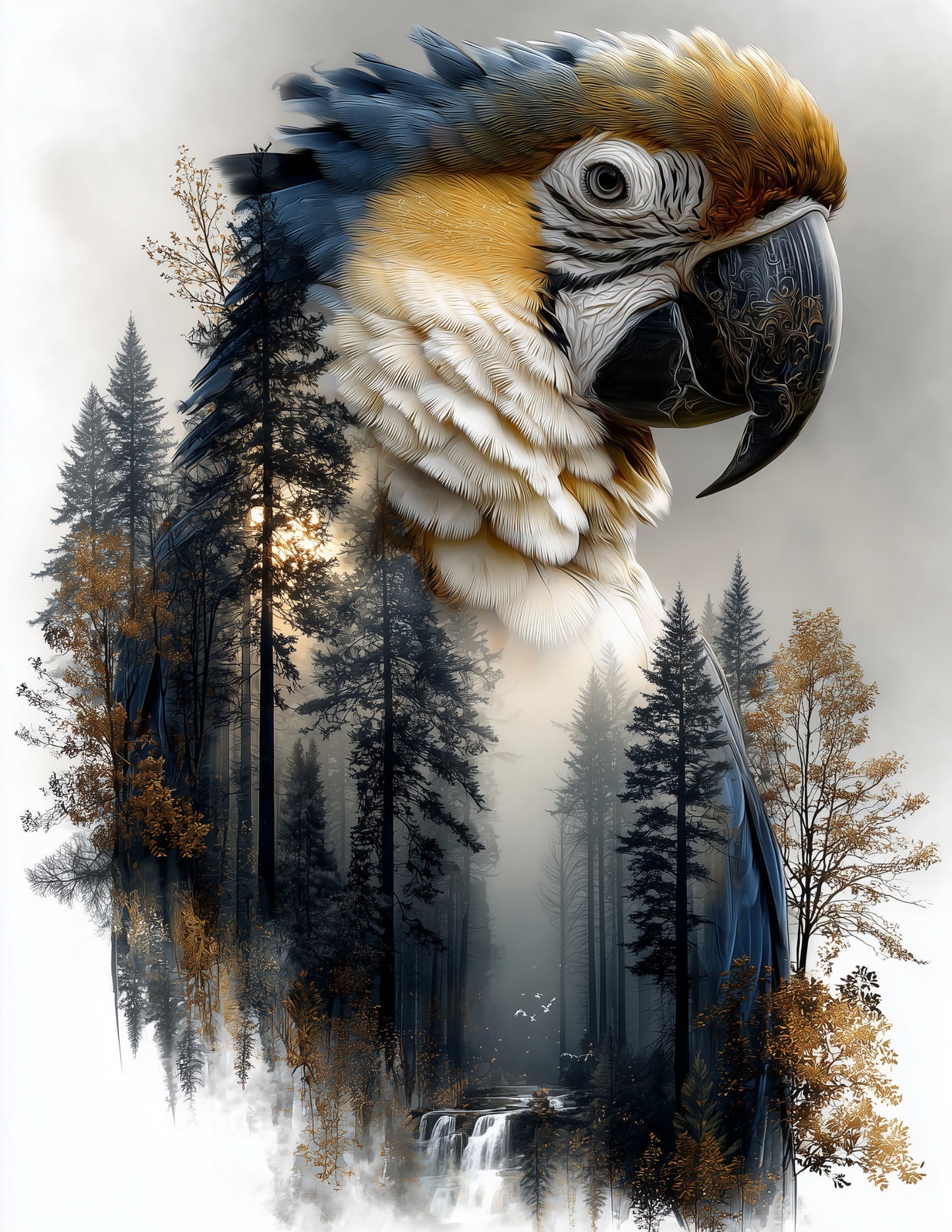 Parrot — Double Exposure Art, Verdant Cascade Digital Wall Art, 3 Sizes Included, Living Room Decor