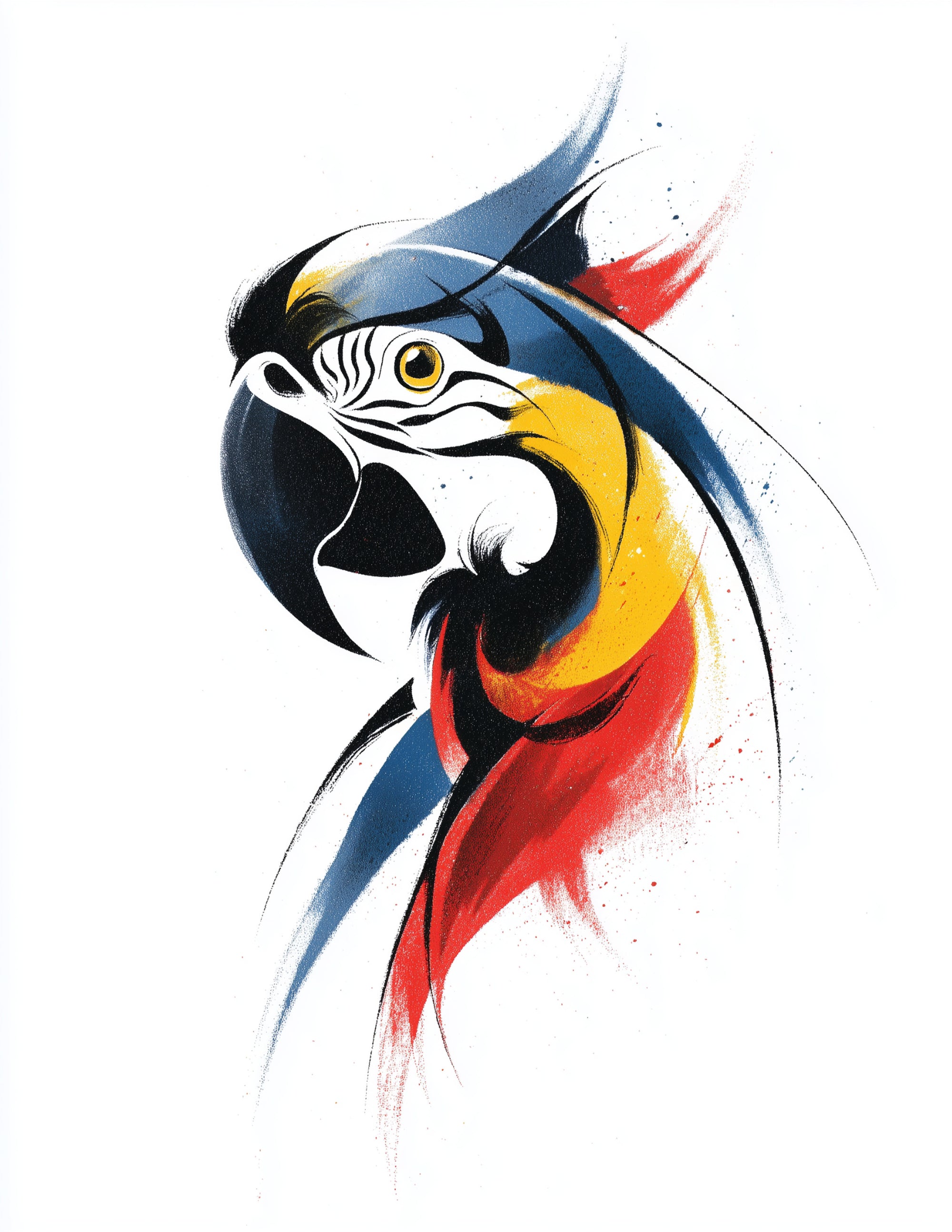 Parrot — Inkflow Art, Bold Contrast Digital Wall Art, 3 Sizes Included, Living Room Decor