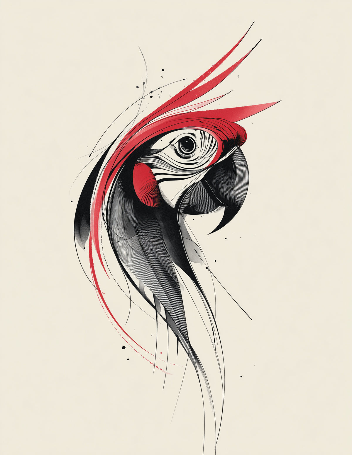 Parrot — Inkflow Art, Nature Theme Digital Wall Art, 3 Sizes Included, Living Room Decor