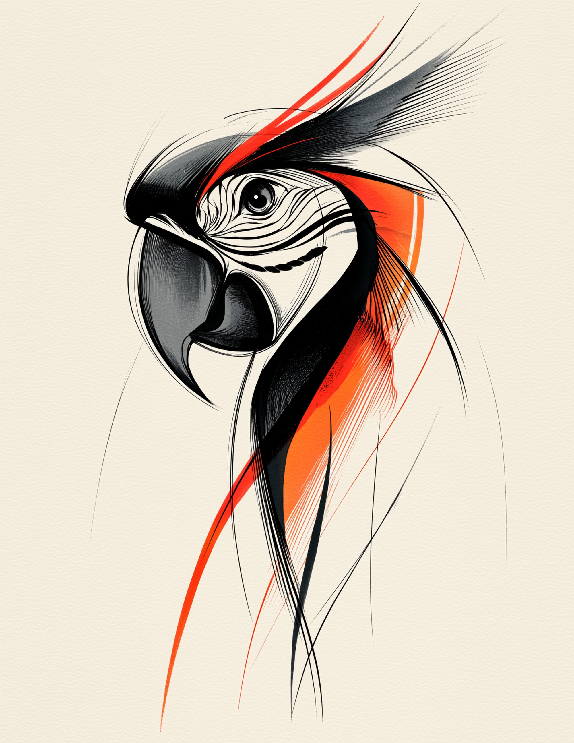 Parrot — Inkflow Art, Sunset Tones Digital Wall Art, 3 Sizes Included, Living Room Decor