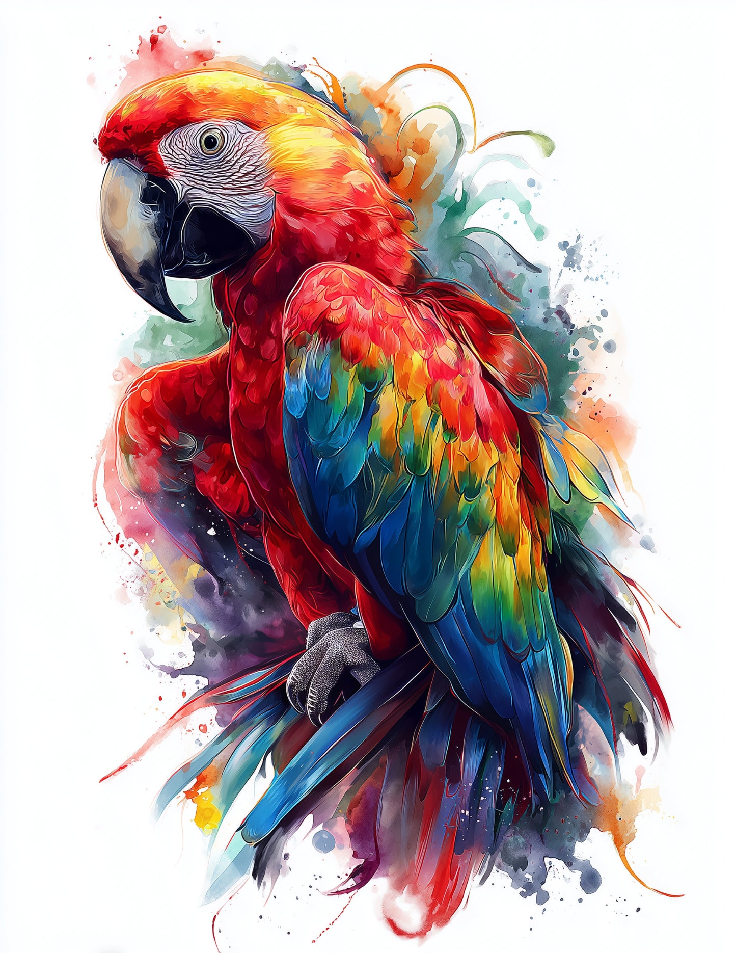 Parrot — Watercolor Art, Vibrant Hues Digital Wall Art, 3 Sizes Included, Living Room Decor