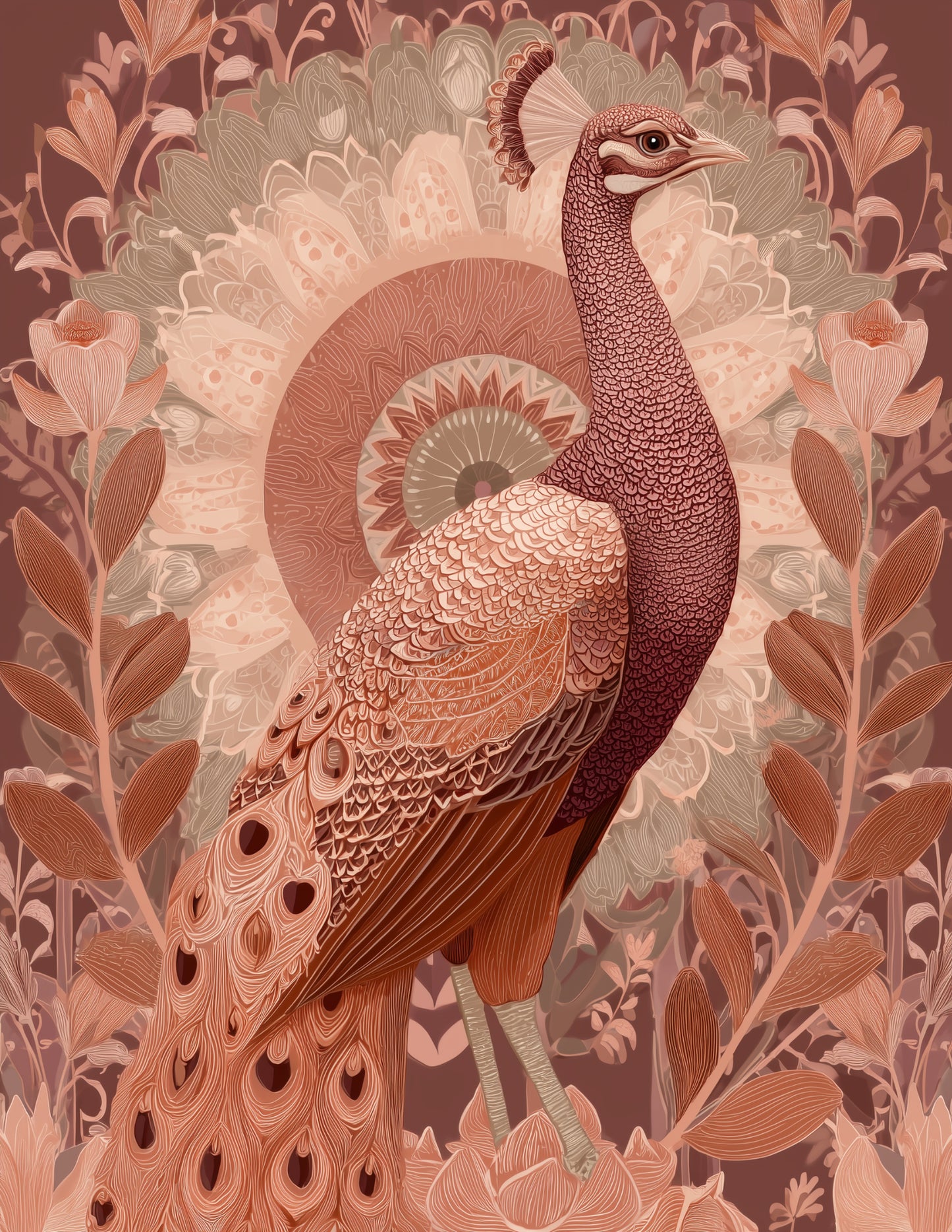 Peacock — Boho Art, Amber Warm Digital Wall Art, 3 Sizes Included, Living Room Decor