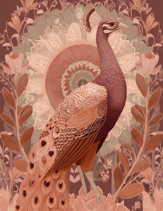 Peacock — Boho Art, Amber Warm Digital Wall Art, 3 Sizes Included, Living Room Decor