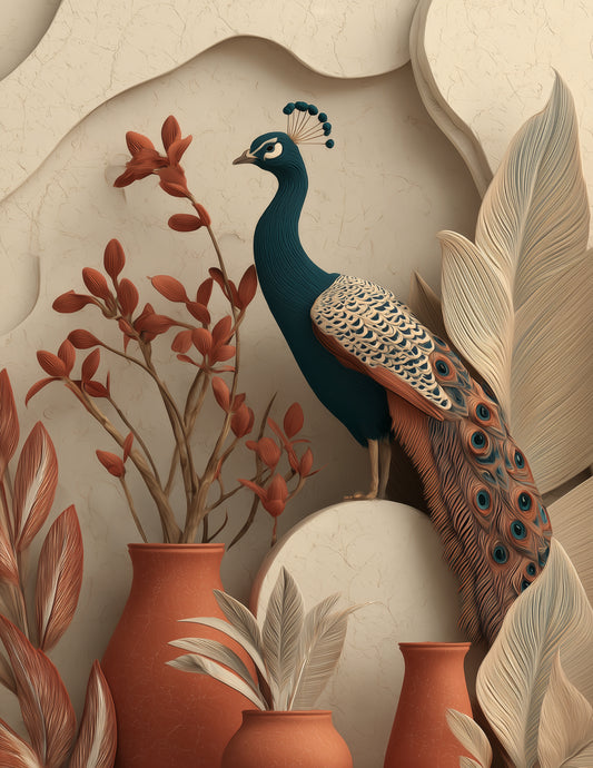 Peacock — Boho Art, Forest Mist Digital Wall Art, 3 Sizes Included, Living Room Decor