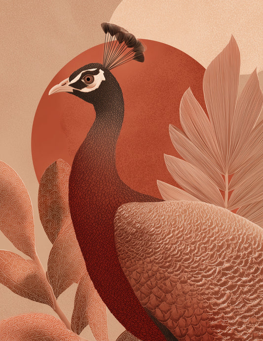 Peacock — Boho Art, Midnight Tones Digital Wall Art, 3 Sizes Included, Living Room Decor