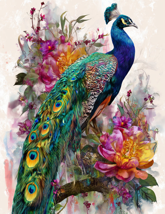 Peacock — Boho Art, Sunset Hues Digital Wall Art, 3 Sizes Included, Living Room Decor