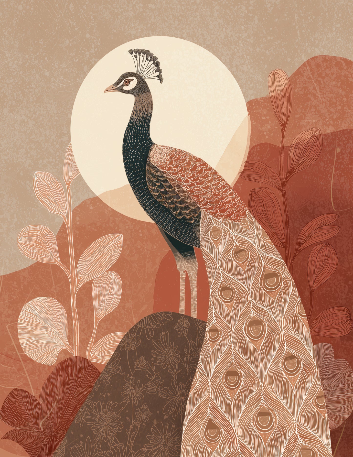 Peacock — Boho Art, Violet Dreamy Digital Wall Art, 3 Sizes Included, Living Room Decor