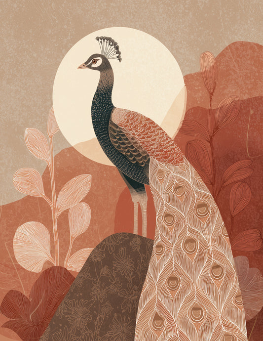 Peacock — Boho Art, Violet Dreamy Digital Wall Art, 3 Sizes Included, Living Room Decor