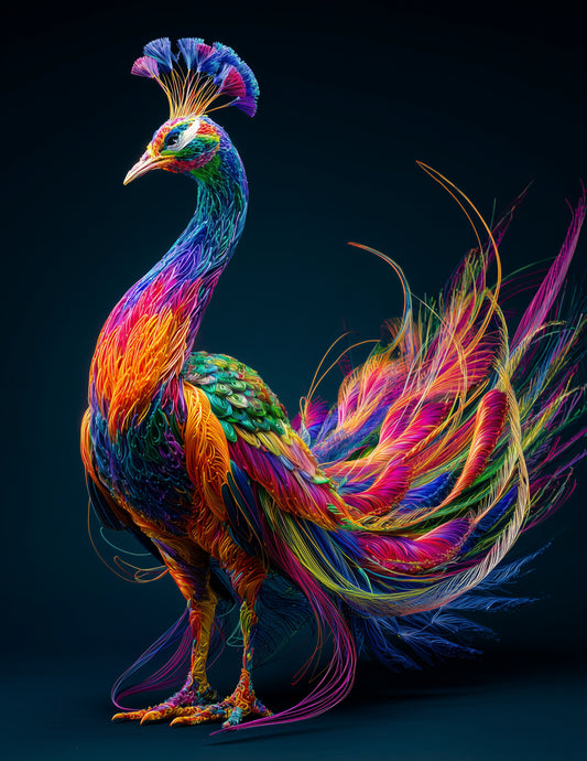Peacock — Chromatic Filament Art, Bold Mist Digital Wall Art, 3 Sizes Included, Living Room Decor