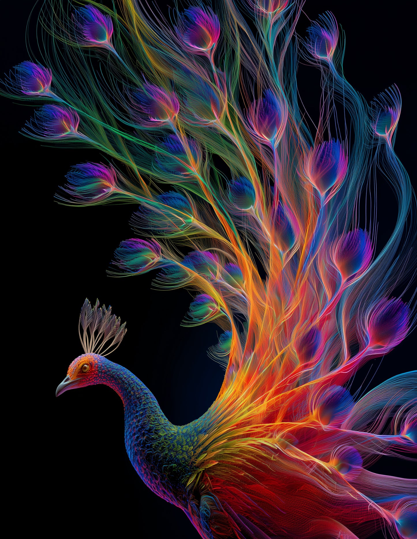 Peacock — Chromatic Filament Art, Calm Hues Digital Wall Art, 3 Sizes Included, Living Room Decor