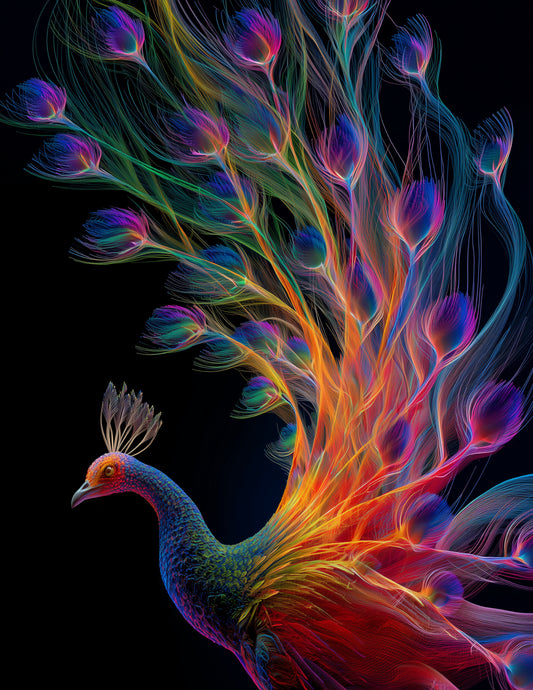 Peacock — Chromatic Filament Art, Calm Hues Digital Wall Art, 3 Sizes Included, Living Room Decor