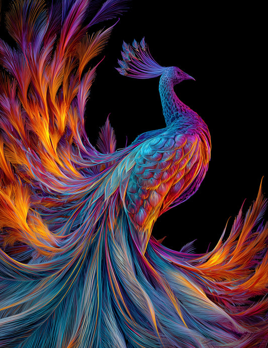 Peacock — Chromatic Filament Art, Soft Hues Digital Wall Art, 3 Sizes Included, Living Room Decor