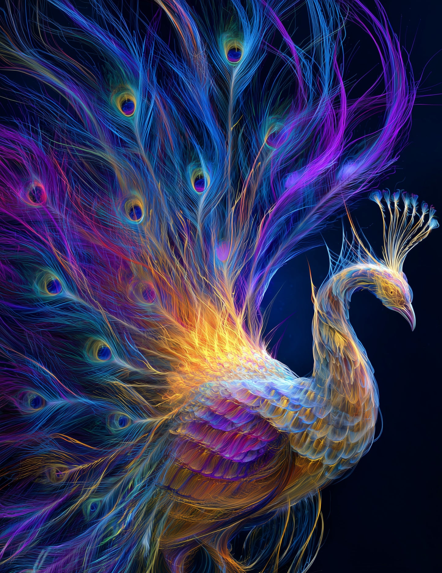 Peacock — Chromatic Filament Art, Teal Hues Digital Wall Art, 3 Sizes Included, Living Room Decor