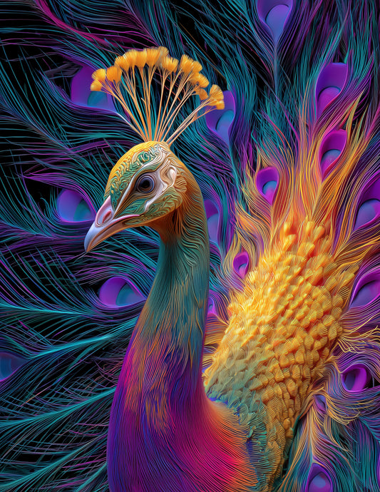 Peacock — Chromatic Filament Art, Teal Mist Digital Wall Art, 3 Sizes Included, Living Room Decor