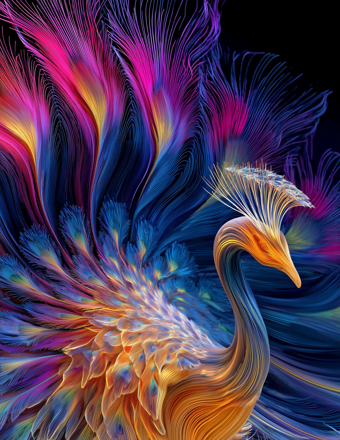 Peacock — Chromatic Filament Art, Warm Hues Digital Wall Art, 3 Sizes Included, Living Room Decor