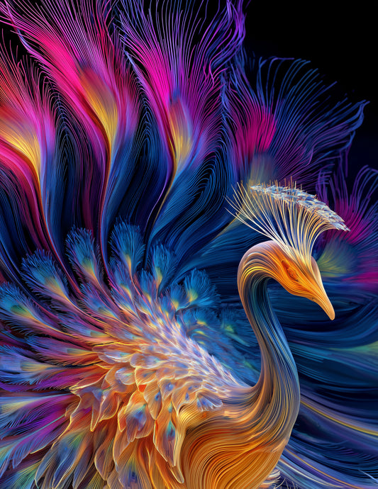 Peacock — Chromatic Filament Art, Warm Hues Digital Wall Art, 3 Sizes Included, Living Room Decor