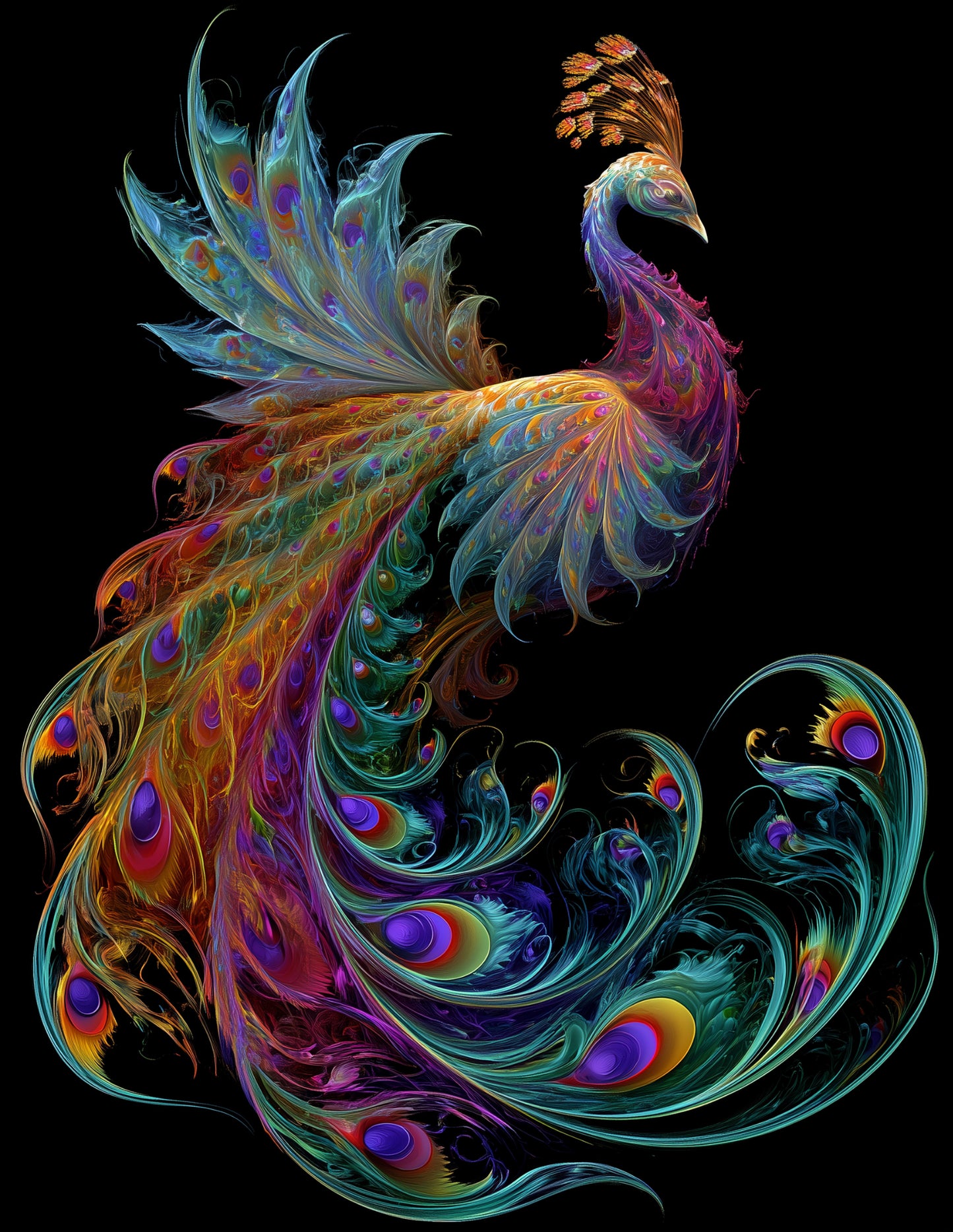Peacock — Fractal Filigree Art, Amber Palette Digital Wall Art, 3 Sizes Included, Living Room Decor