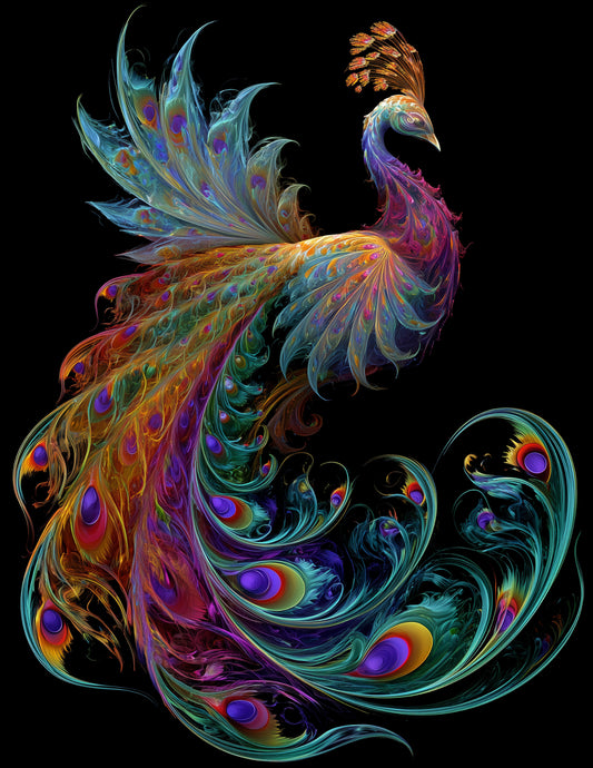 Peacock — Fractal Filigree Art, Amber Palette Digital Wall Art, 3 Sizes Included, Living Room Decor