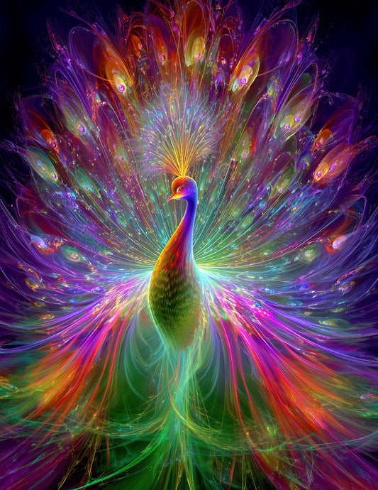 Peacock — Fractal Filigree Art, Coral Pastels Digital Wall Art, 3 Sizes Included, Living Room Decor