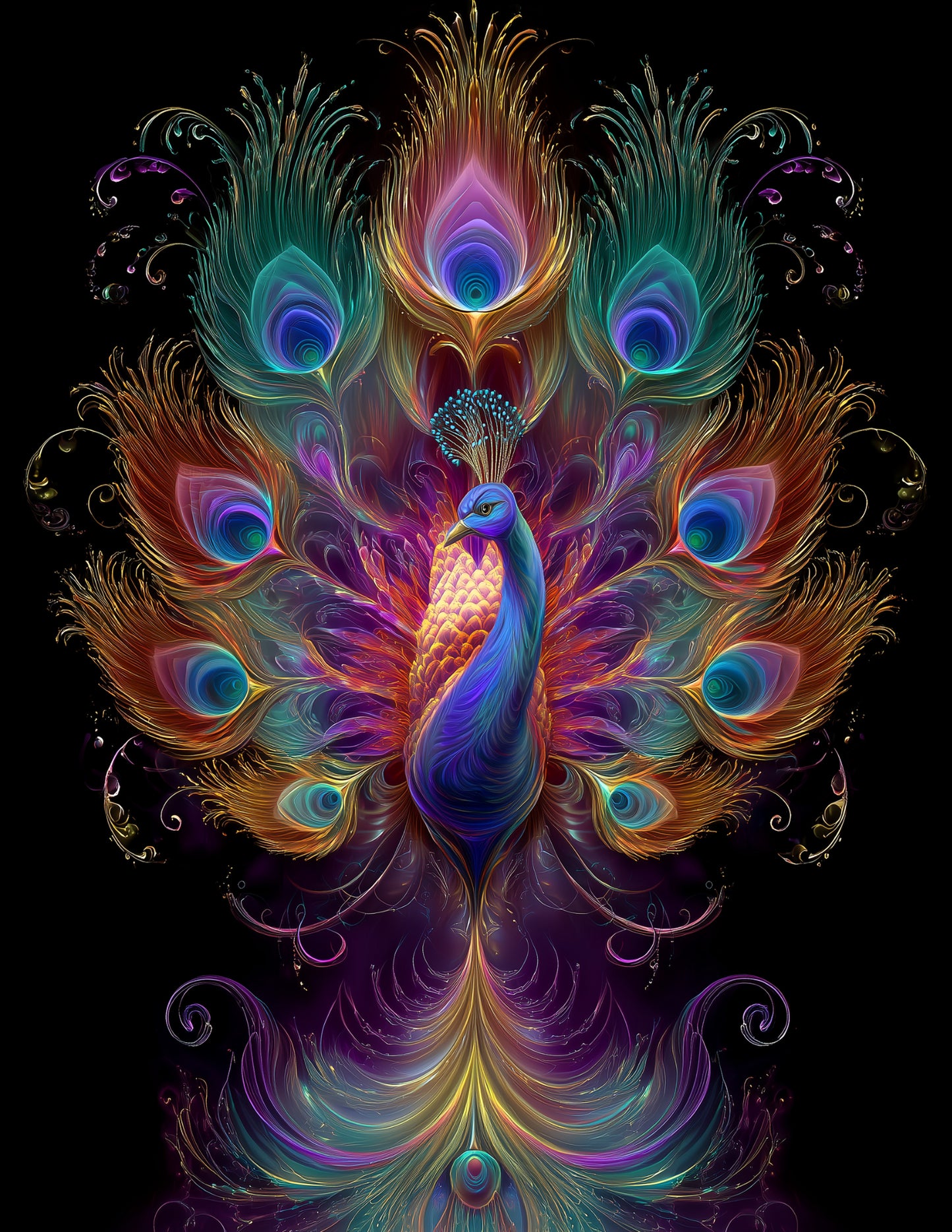 Peacock — Fractal Filigree Art, Emerald Mist Digital Wall Art, 3 Sizes Included, Living Room Decor