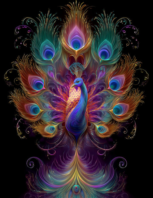 Peacock — Fractal Filigree Art, Emerald Mist Digital Wall Art, 3 Sizes Included, Living Room Decor