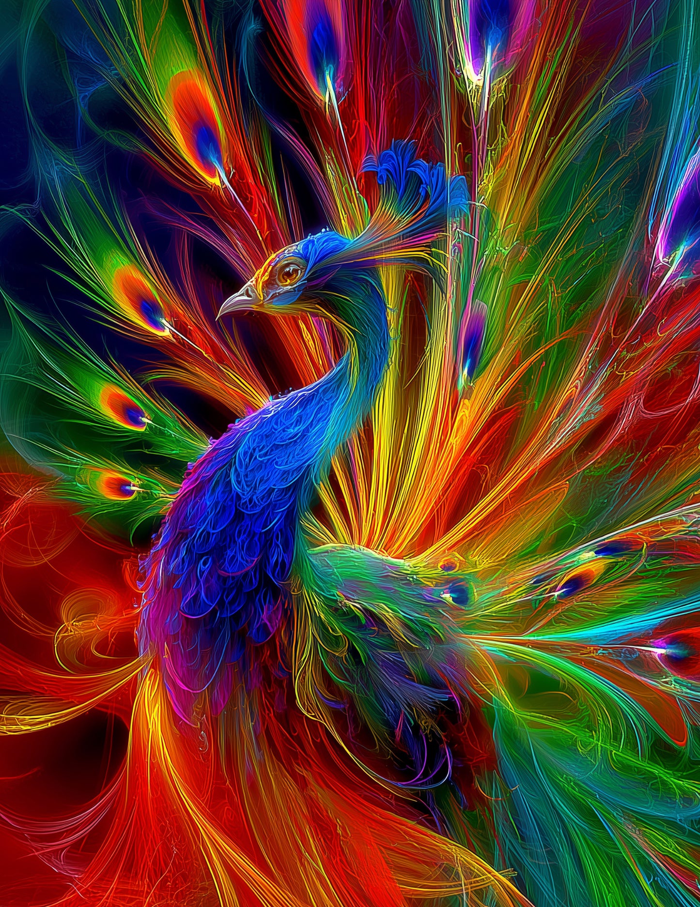 Peacock — Fractal Filigree Art, Forest Tones Digital Wall Art, 3 Sizes Included, Living Room Decor