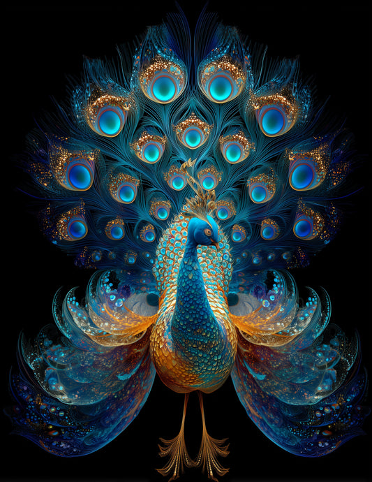 Peacock — Fractal Filigree Art, Sapphire Tones Digital Wall Art, 3 Sizes Included, Living Room Decor