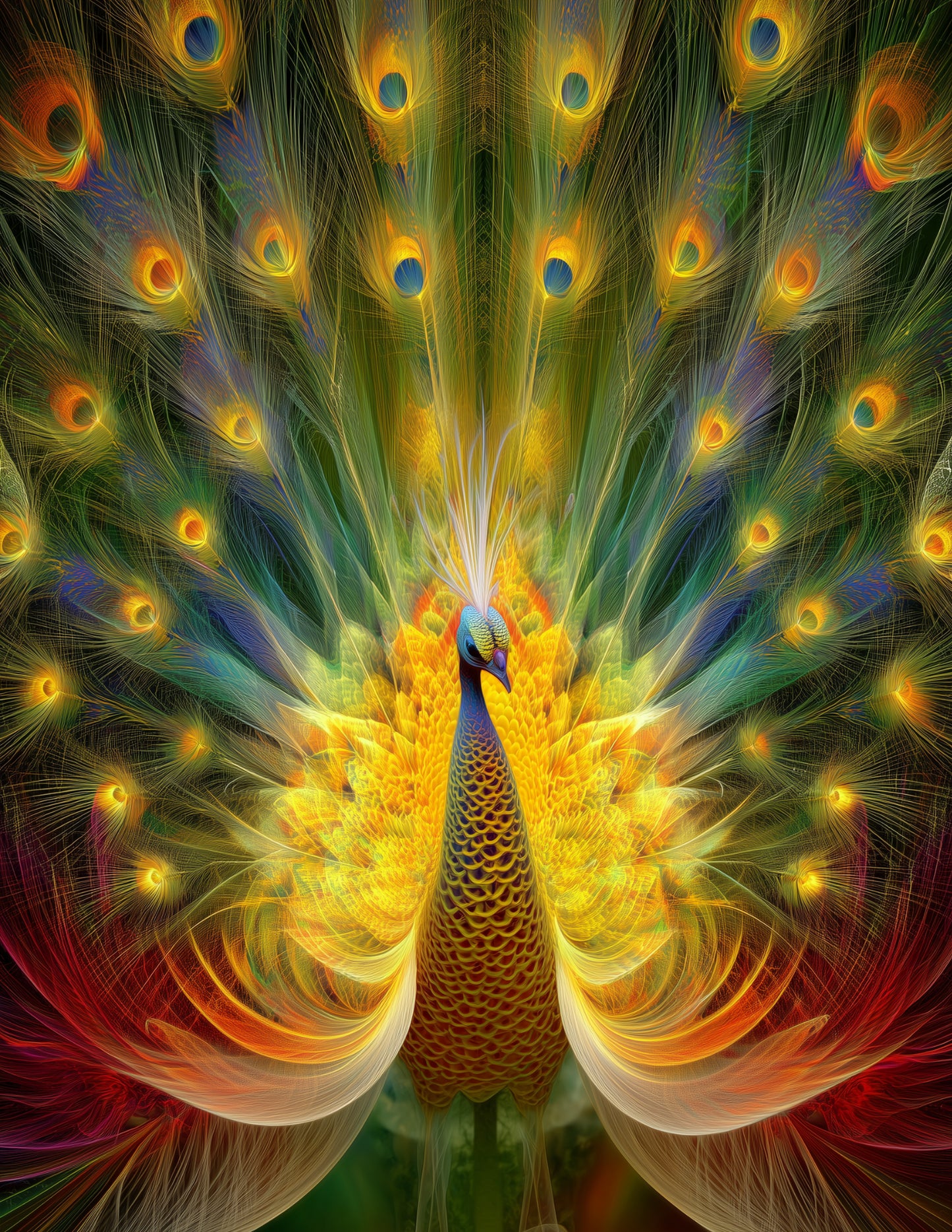 Peacock — Fractal Filigree Art, Sunset Hues Digital Wall Art, 3 Sizes Included, Living Room Decor