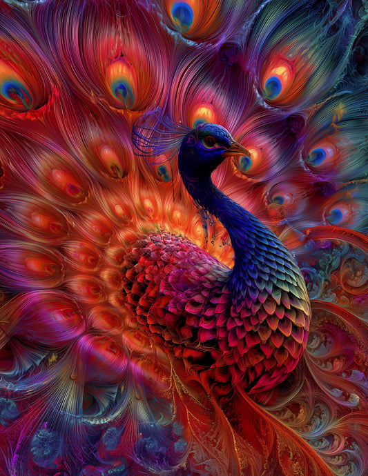 Peacock — Fractal Filigree Art, Teal Gradients Digital Wall Art, 3 Sizes Included, Living Room Decor