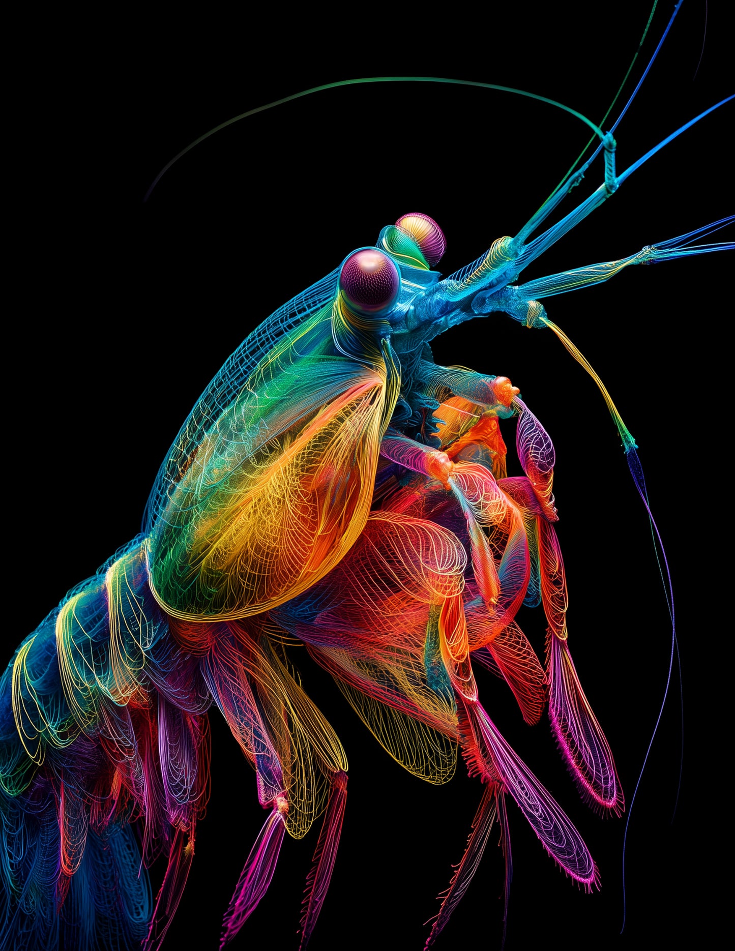 Peacock Mantis Shrimp — Chromatic Filament Art, Bold Tones Digital Wall Art, 3 Sizes Included, Living Room Decor
