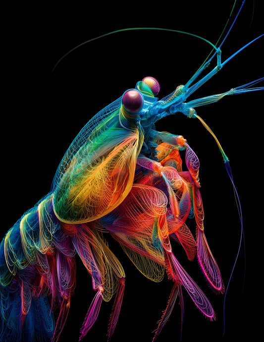 Peacock Mantis Shrimp — Chromatic Filament Art, Bold Tones Digital Wall Art, 3 Sizes Included, Living Room Decor