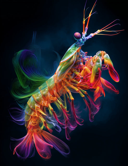Peacock Mantis Shrimp — Chromatic Filament Art, Refined Detail Digital Wall Art, 3 Sizes Included, Living Room Decor