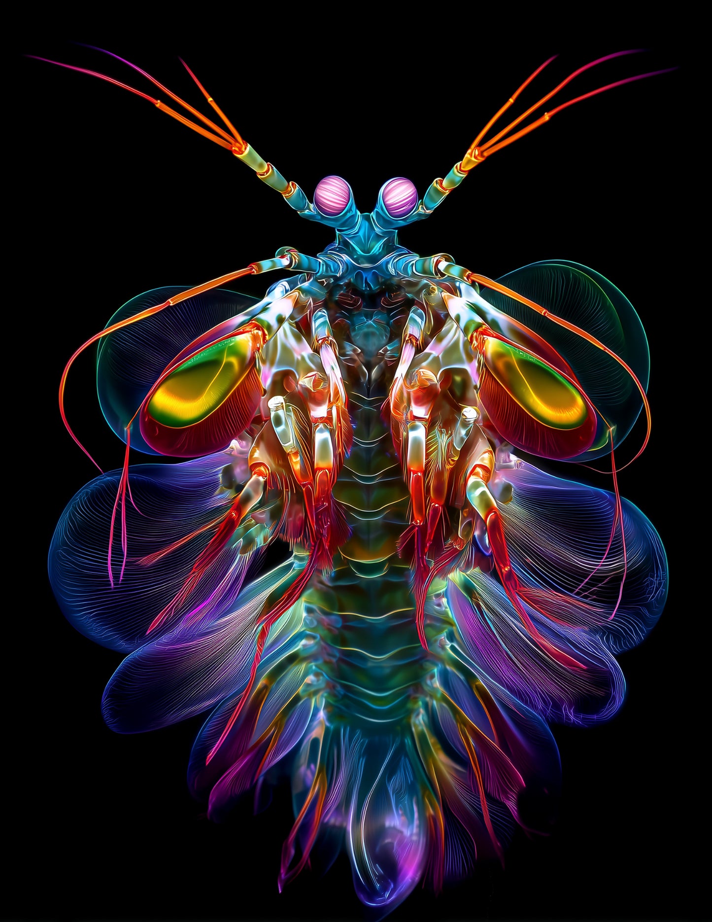 Peacock Mantis Shrimp — Chromatic Filament Art, Subtle Transitions Digital Wall Art, 3 Sizes Included, Living Room Decor