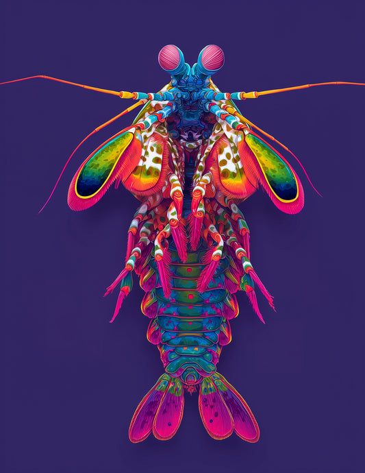 Peacock Mantis Shrimp — Pop Art, Soft Gradients Digital Wall Art, 3 Sizes Included, Living Room Decor