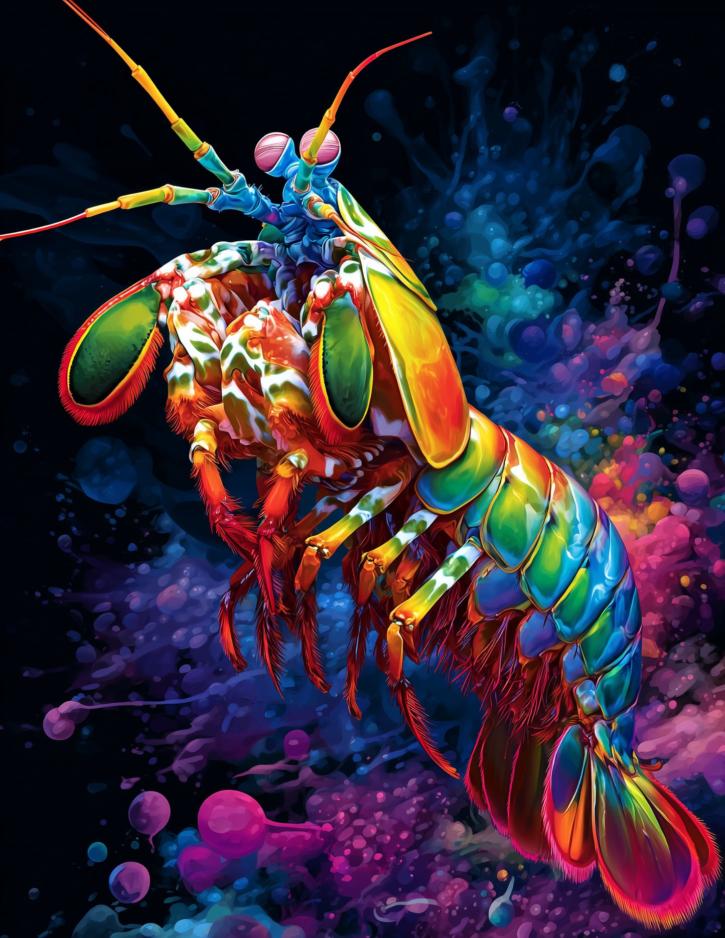 Peacock Mantis Shrimp — Pop Art, Subtle Transitions Digital Wall Art, 3 Sizes Included, Living Room Decor