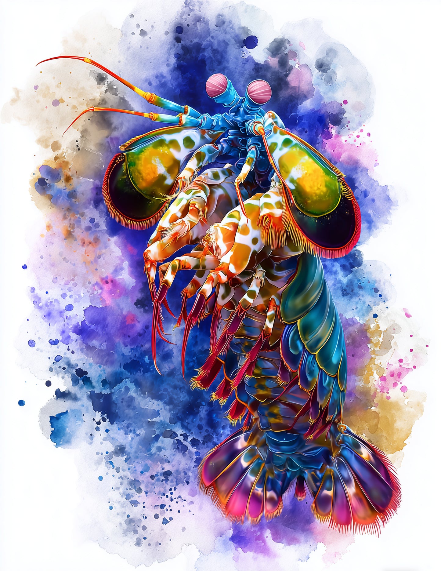 Peacock Mantis Shrimp — Watercolor Art, Bold Hues Digital Wall Art, 3 Sizes Included, Living Room Decor