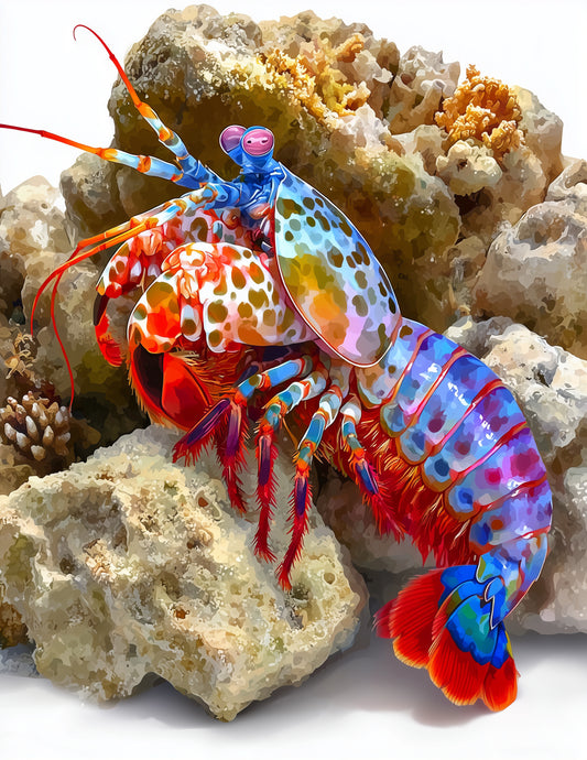 Peacock Mantis Shrimp — Watercolor Art, Midnight Tones Digital Wall Art, 3 Sizes Included, Living Room Decor