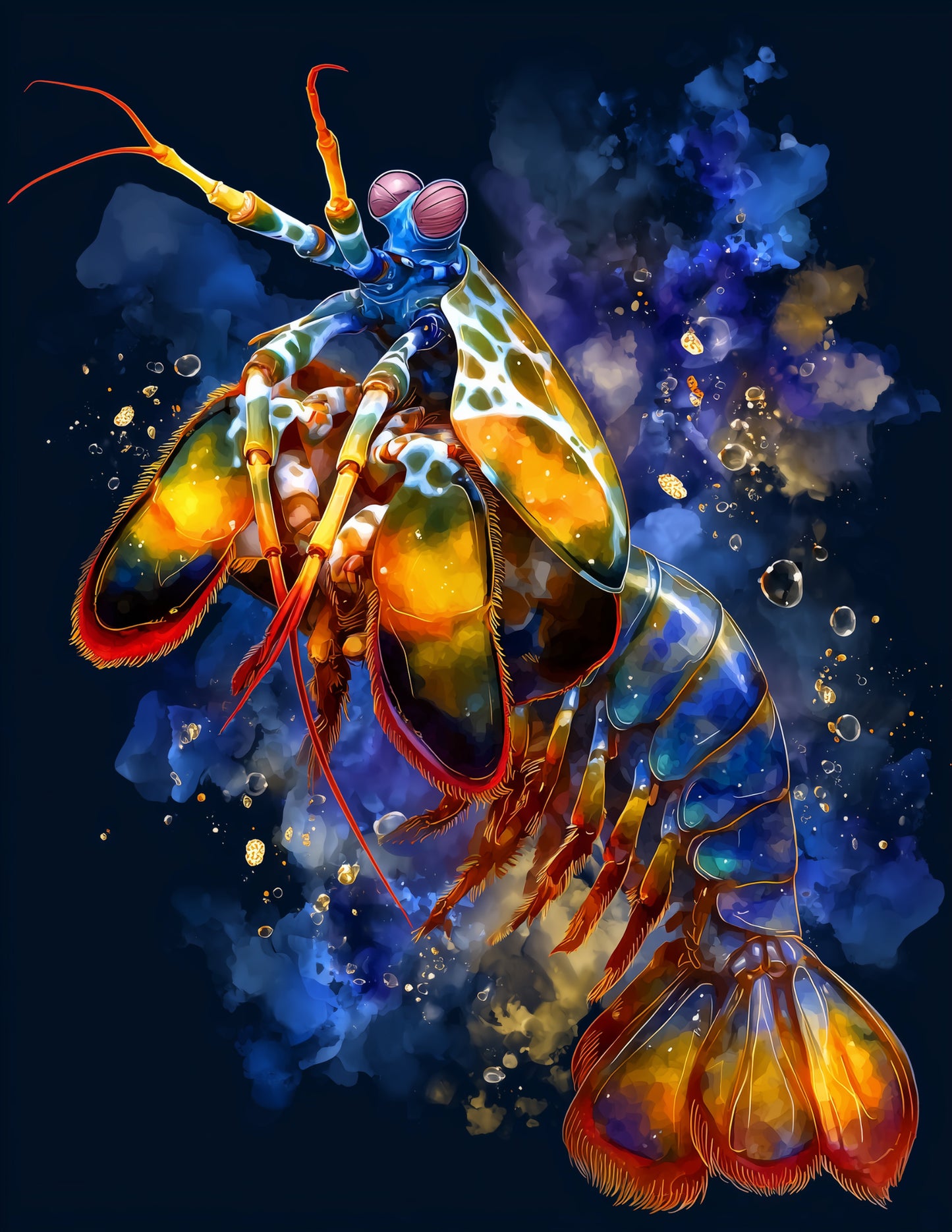 Peacock Mantis Shrimp — Watercolor Art, Serene Tones Digital Wall Art, 3 Sizes Included, Living Room Decor