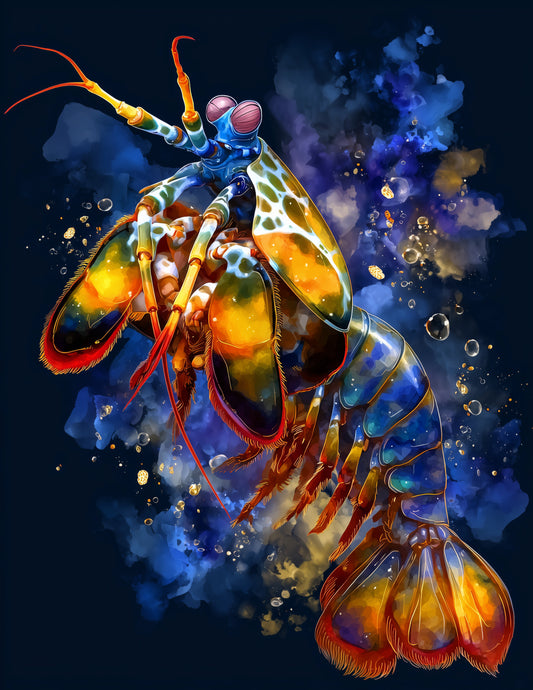 Peacock Mantis Shrimp — Watercolor Art, Serene Tones Digital Wall Art, 3 Sizes Included, Living Room Decor