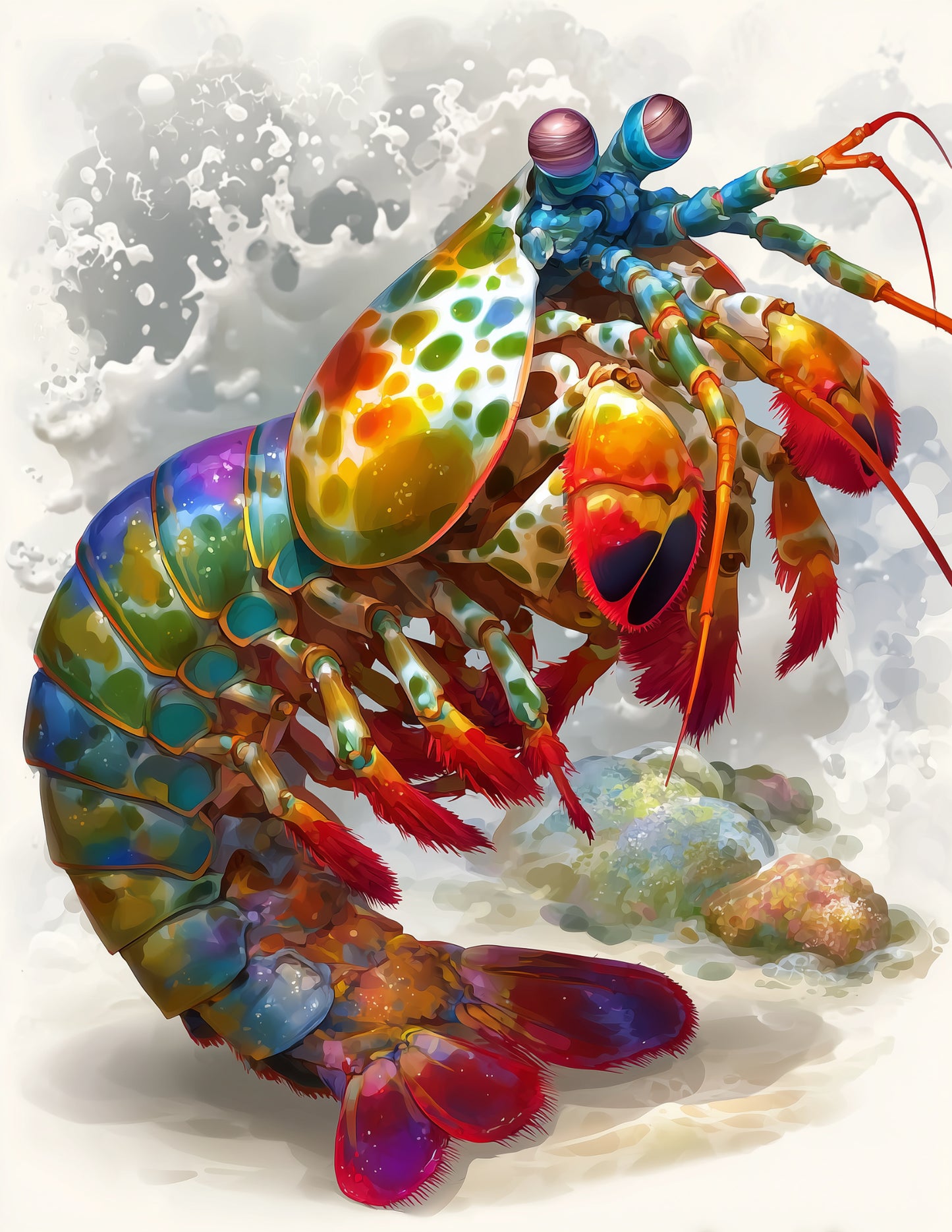 Peacock Mantis Shrimp — Watercolor Art, Teal Hues Digital Wall Art, 3 Sizes Included, Living Room Decor