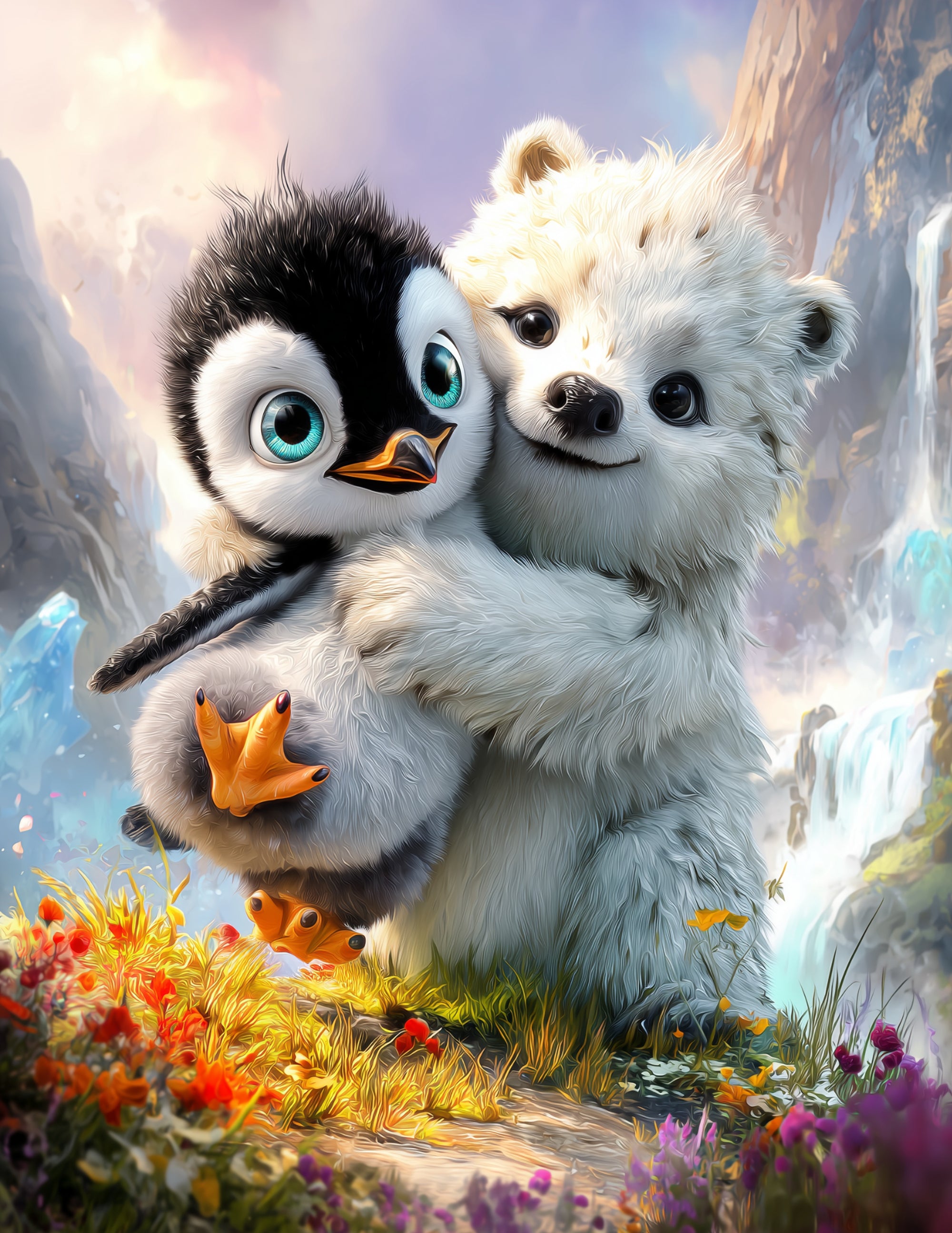 Penguin & Polar Bear — Cute Cartoon Soft Pastels Duo Wall Art, 3 Sizes Included, Nursery  Decor